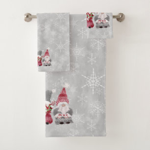 Christmas Gnome Scandinavian Love Joy Peace Grey Bath Towel Set