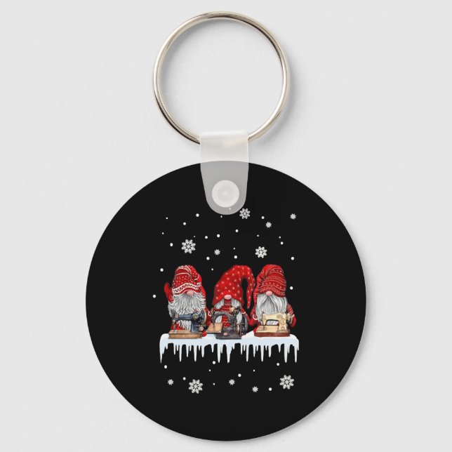 Christmas Gnome Shirt Red Gnomies Sewing Machine F Keychain (Front)