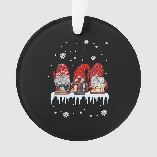 Christmas Gnome Shirt Red Gnomies Sewing Machine F Ornament (Front)