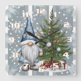 Christmas Gnome snowflake pattern cute Christmas Square Wall Clock