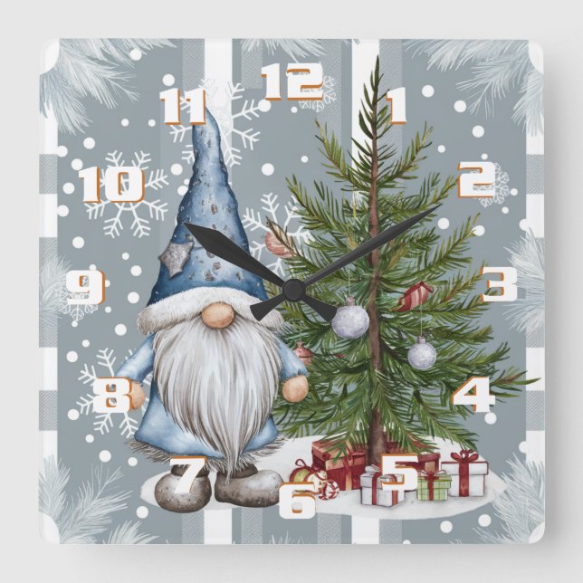 Christmas Gnome snowflake pattern cute Christmas Square Wall Clock (Front)