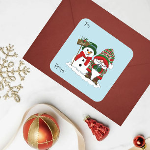 Christmas Gnome Snowman Cute Square Sticker