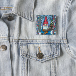 CHRISTMAS GNOME, SQUIRREL, WOODPECKER & CARDINAL 2 INCH SQUARE BUTTON