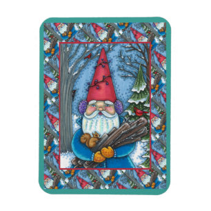 CHRISTMAS GNOME, SQUIRREL, WOODPECKER & CARDINAL MAGNET