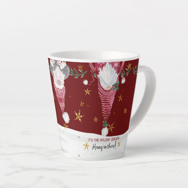 Christmas Gnome Star Snow Hang in There Typography Latte Mug (Right Angle)