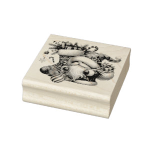 Christmas Gnome, Stockings and Gifts Rubber Stamp