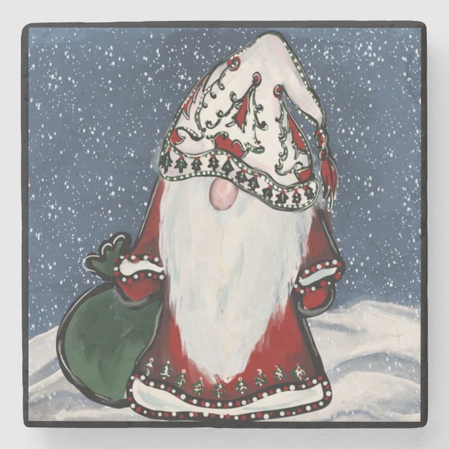 CHRISTMAS GNOME  STONE COASTER (Front)