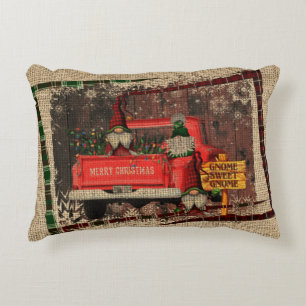 Christmas Gnome Sweet Gnome Red Truck Plaid Rustic Accent Pillow