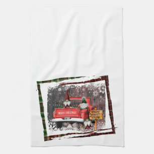 Christmas Gnome Sweet Gnome Red Truck Plaid Rustic Kitchen Towel
