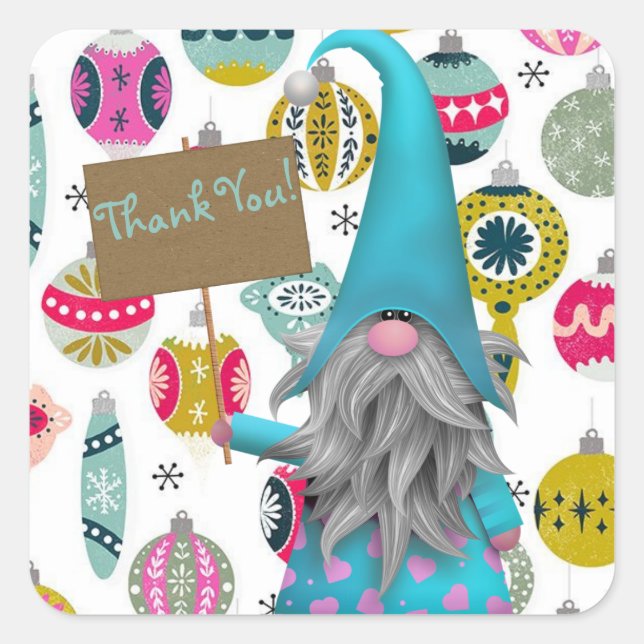 Christmas Gnome Thank You Square Sticker (Front)