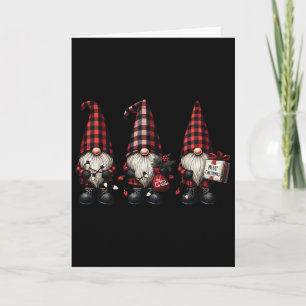Christmas Gnome Trio Buffalo Check Plaid Hats Xmas Card