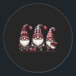 Christmas Gnome Trio Buffalo Check Plaid Hats Xmas Classic Round Sticker<br><div class="desc">Christmas Gnome Trio Buffalo Check Plaid Hats Xmas Holiday 3</div>
