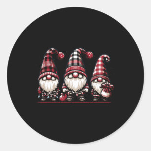Christmas Gnome Trio Buffalo Check Plaid Hats Xmas Classic Round Sticker
