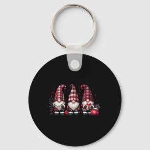 Christmas Gnome Trio Buffalo Check Plaid Hats Xmas Keychain