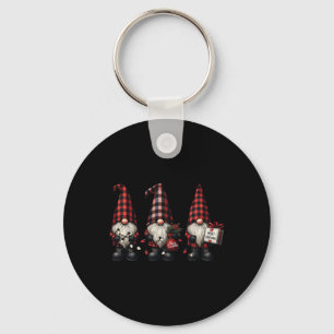 Christmas Gnome Trio Buffalo Check Plaid Hats Xmas Keychain