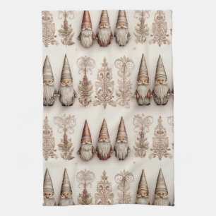 Christmas Gnome Vintage Watercolor Holiday Pattern Kitchen Towel