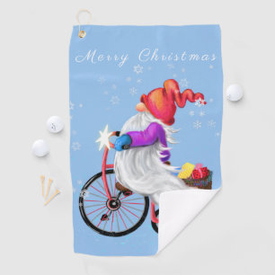 Christmas Gnome with Bike Golf Towel