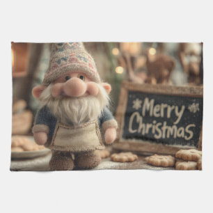Christmas Gnome with Cookies and Merry Christmas Kitchen Towel