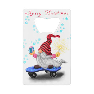 Christmas Gnome with Gift Bottle Opener Credit Card Bottle Opener