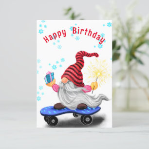 Christmas Gnome with Gift Funny Birthday Card