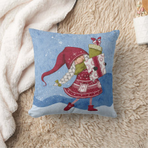 Christmas Gnome with Gifts Throw Pillow