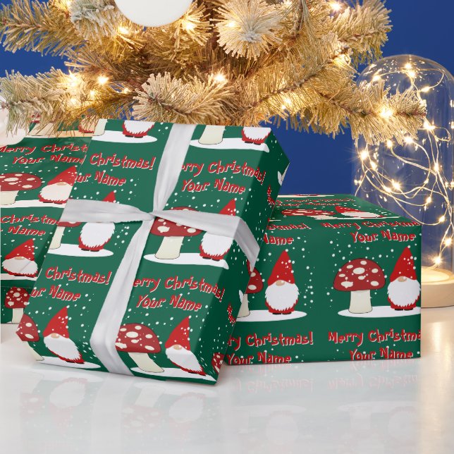 Christmas gnome with red mushroom custom Holiday Wrapping Paper (Holidays)
