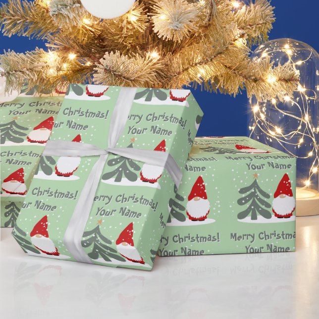 Christmas gnome with tree personalized Holiday Wrapping Paper (Holidays)