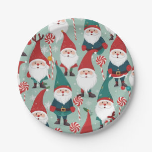 Christmas Gnomes and Candies Holiday Pattern Paper Plate