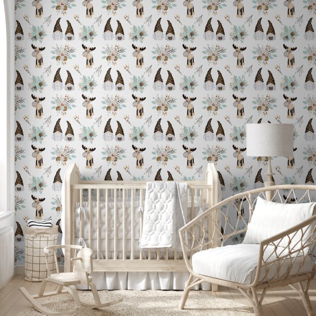 Christmas Gnomes and Reindeer Cute Nursery Wallpaper (Kids)