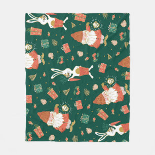 Christmas Gnomes, Bunny Holiday Pattern. Fleece Blanket