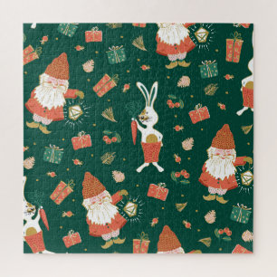 Christmas Gnomes, Bunny Holiday Pattern. Jigsaw Puzzle
