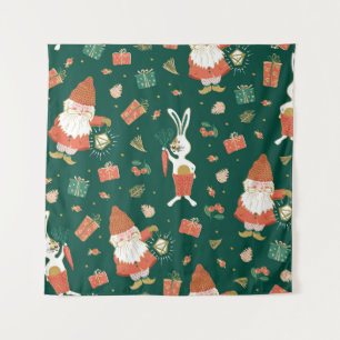 Christmas Gnomes, Bunny Holiday Pattern. Tapestry