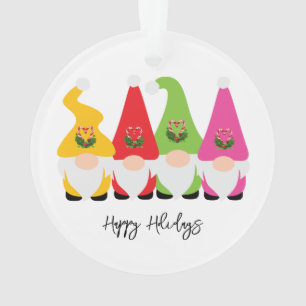 Christmas Gnomes Chequered Happy Holidays Name Yea Ornament