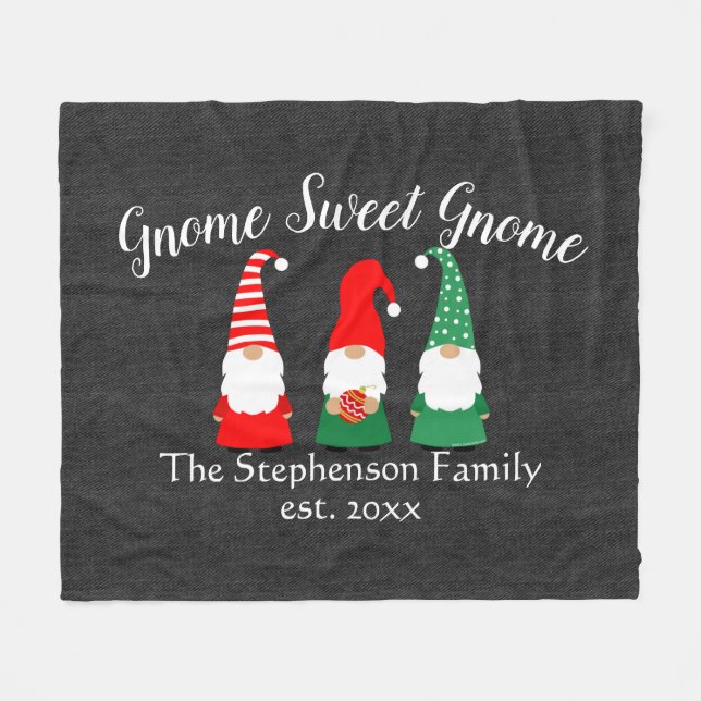 Christmas Gnomes Cute Holiday Custom Personalized Fleece Blanket (Front (Horizontal))