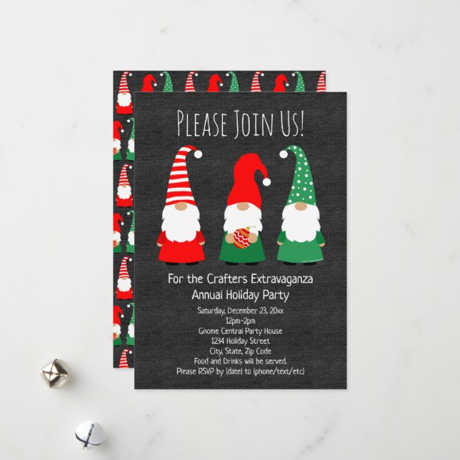 Christmas Gnomes Cute Holiday Party Invitation (Front/Back In Situ)