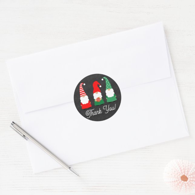 Christmas Gnomes Cute Holiday Thank You Classic Round Sticker (Envelope)