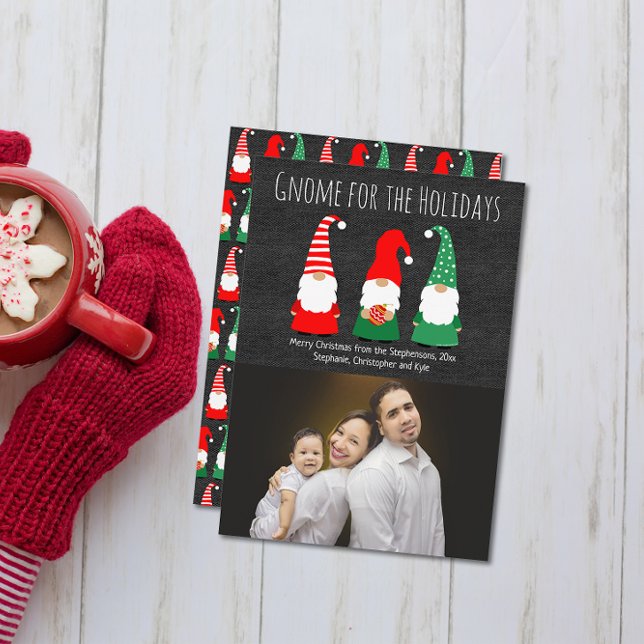 Christmas Gnomes Cute Whimsical Holiday Photo (gnome for the holidays cute christmas photo card)