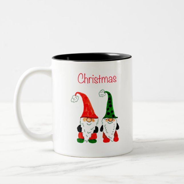 Christmas gnomes dwarf dwarves funny cute  Two-Tone coffee mug (Left)