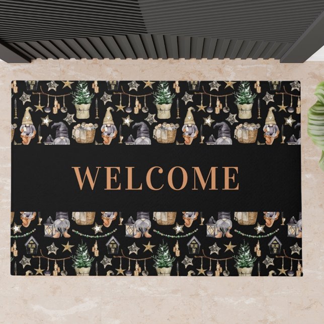 Christmas gnomes farmhouse home black doormat (Creator Uploaded)