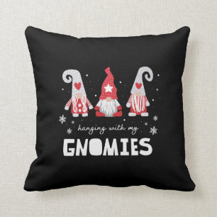 Christmas Gnomes Festive Plaid Nordic  Throw Pillow