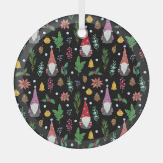 Christmas Gnomes: Festive Seamless Pattern Glass Ornament
