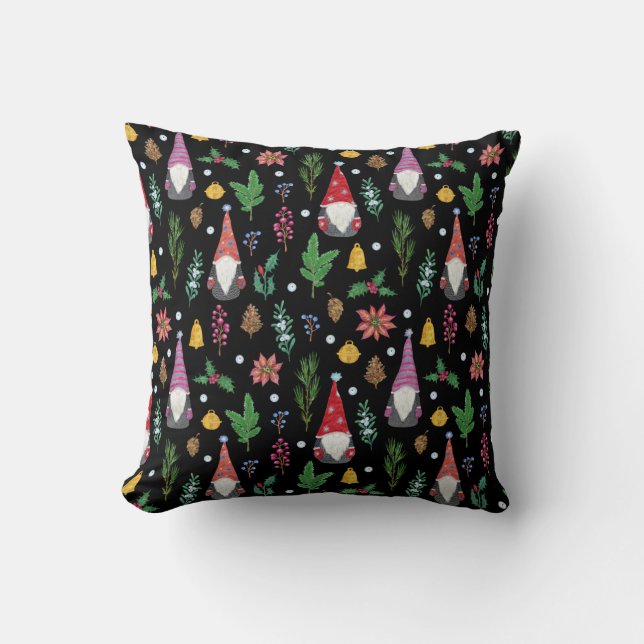Christmas Gnomes: Festive Seamless Pattern Throw Pillow (Front)