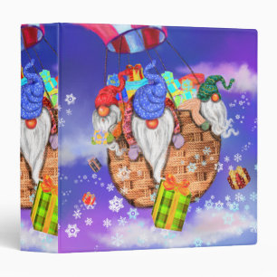 Christmas Gnomes Flying A Balloon and Gives Gifts Binder