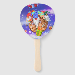 Christmas Gnomes Flying A Balloon and Gives Gifts  Hand Fan