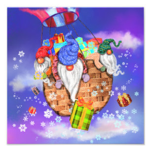 Christmas Gnomes Flying A Balloon and Gives Gifts  Photo Print