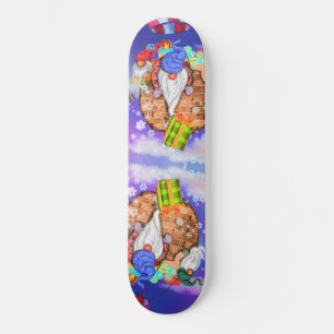 Christmas Gnomes Flying A Balloon and Gives Gifts Skateboard