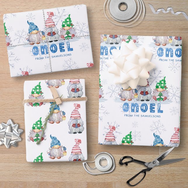 Christmas Gnomes GNOEL Greeting Personalized Wrapping Paper Sheet (Creator Uploaded)
