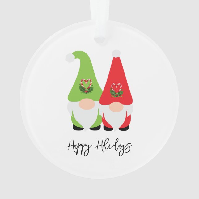 Christmas Gnomes Happy Holidays Chequered NAME Yea Ornament (Back)