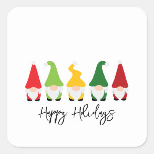 Christmas Gnomes Happy Holidays Fun Festive Square Sticker