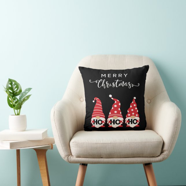 Christmas Gnomes Ho Ho Ho Throw Pillow (Chair)
